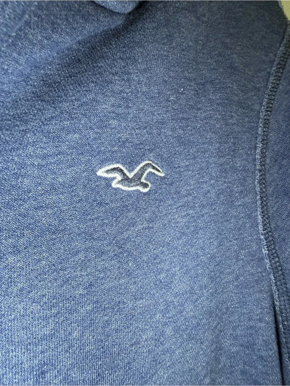 Hollister Co. Y2K Men’s Navy Blue Full-Zip Hoodie w/Drawstrings & Seagull Logo S